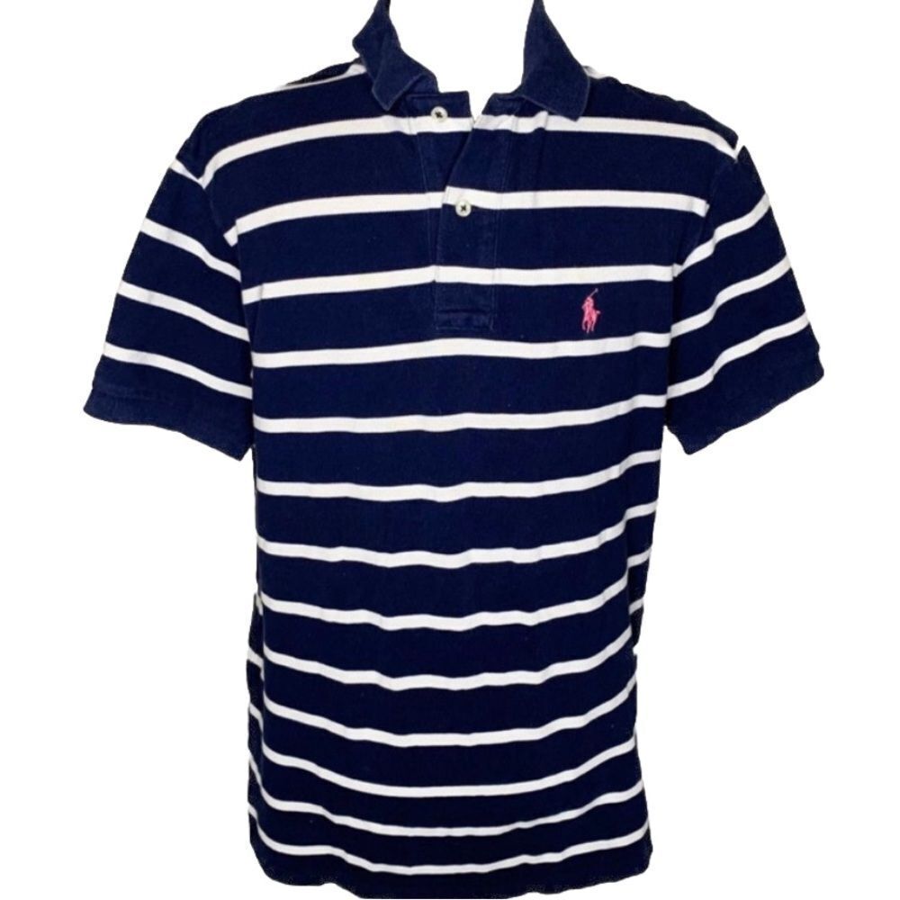 POLO RALPH LAUREN Navy and White Striped Cotton Polo Shirt Size Extra Large - Picture 8 of 8